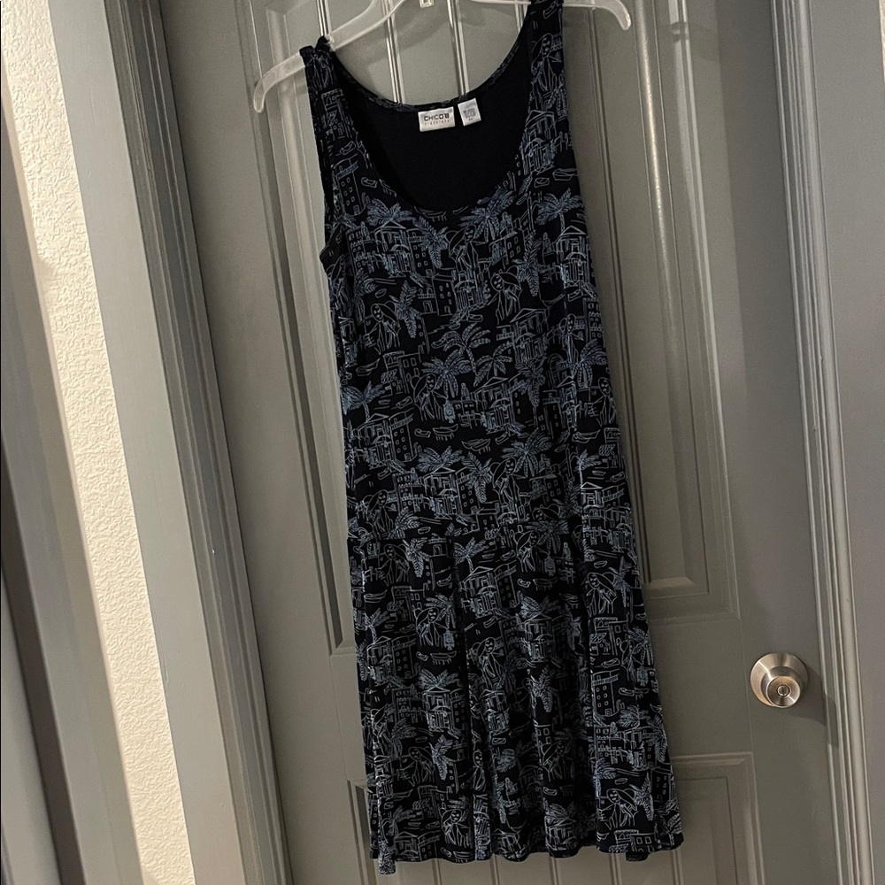 Chico's Black and Blue Patterned Midi Dress
